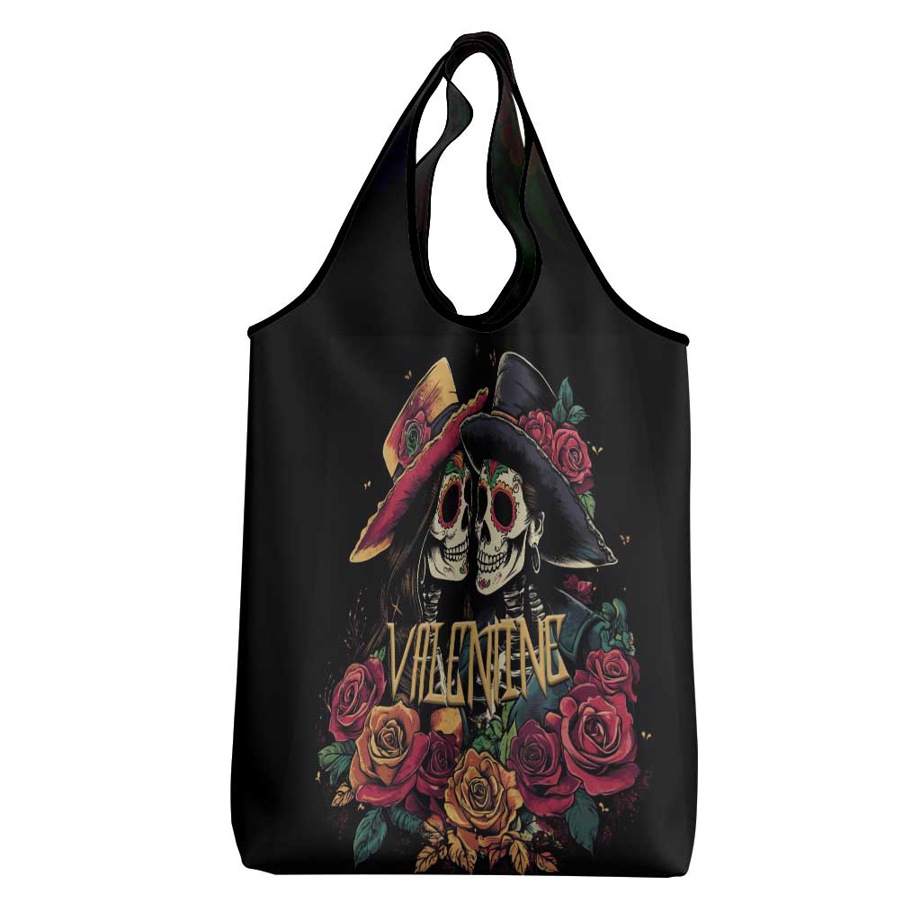 Sugar Skull Couple Valentine Grocery Bag Roses Romantic Love