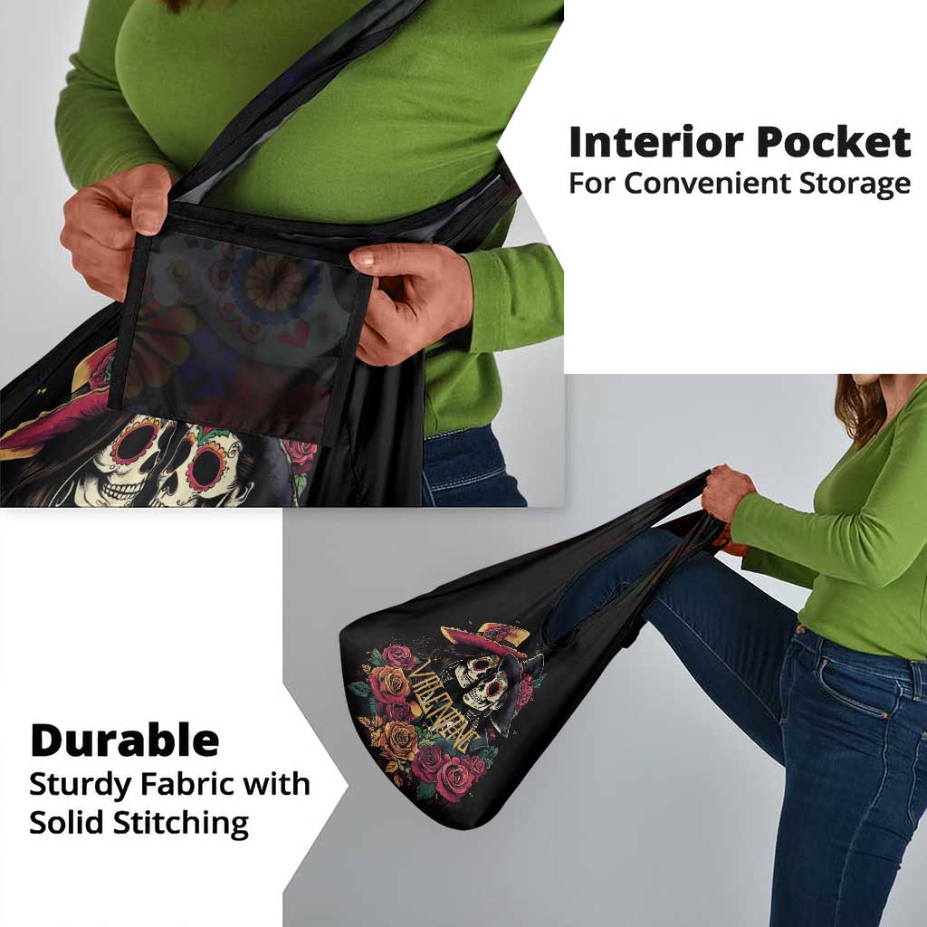 Sugar Skull Couple Valentine Grocery Bag Roses Romantic Love