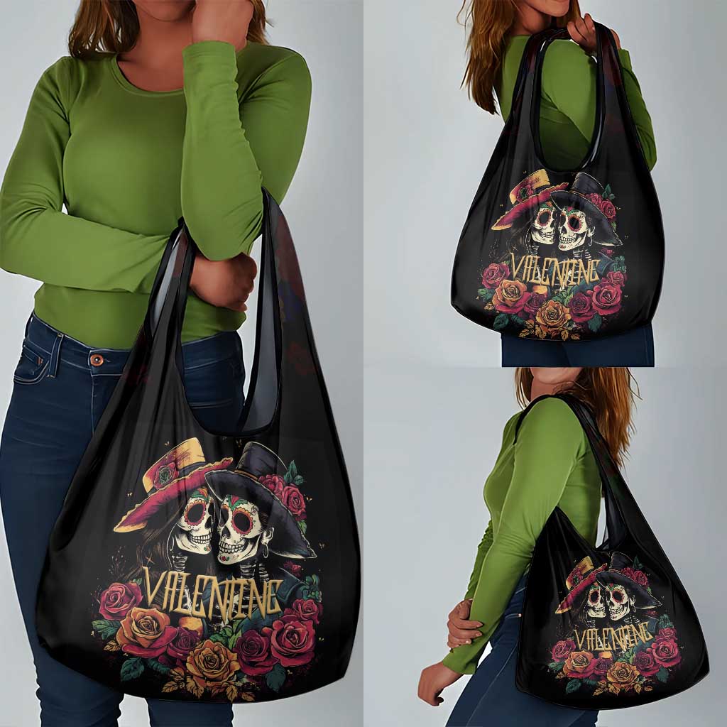 Sugar Skull Couple Valentine Grocery Bag Roses Romantic Love