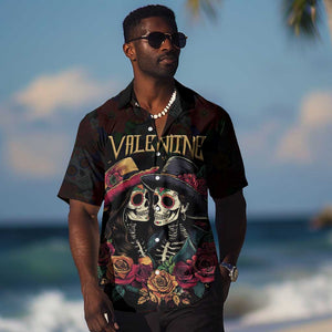 Personalised Sugar Skull Couple Valentine Hawaiian Shirt Roses Romantic Love