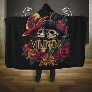 Sugar Skull Couple Valentine Hooded Blanket Roses Romantic Love