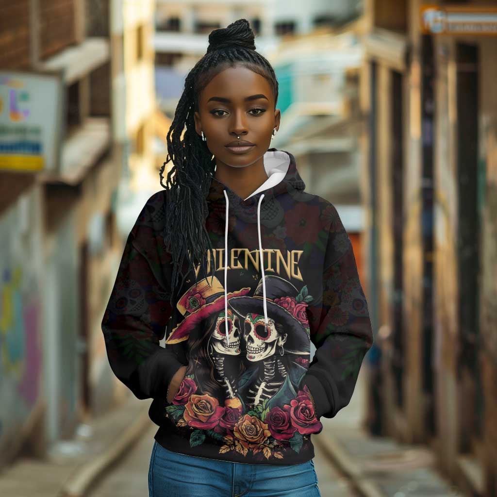 Personalised Sugar Skull Couple Valentine Hoodie Roses Romantic Love