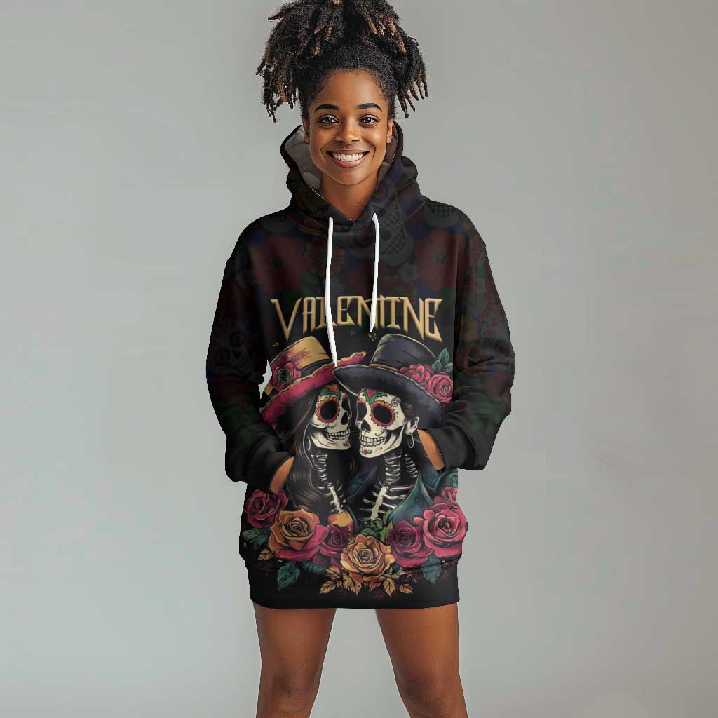 Personalised Sugar Skull Couple Valentine Hoodie Dress Roses Romantic Love