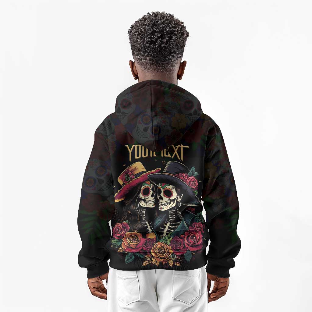 Personalised Sugar Skull Couple Valentine Kid Hoodie Roses Romantic Love