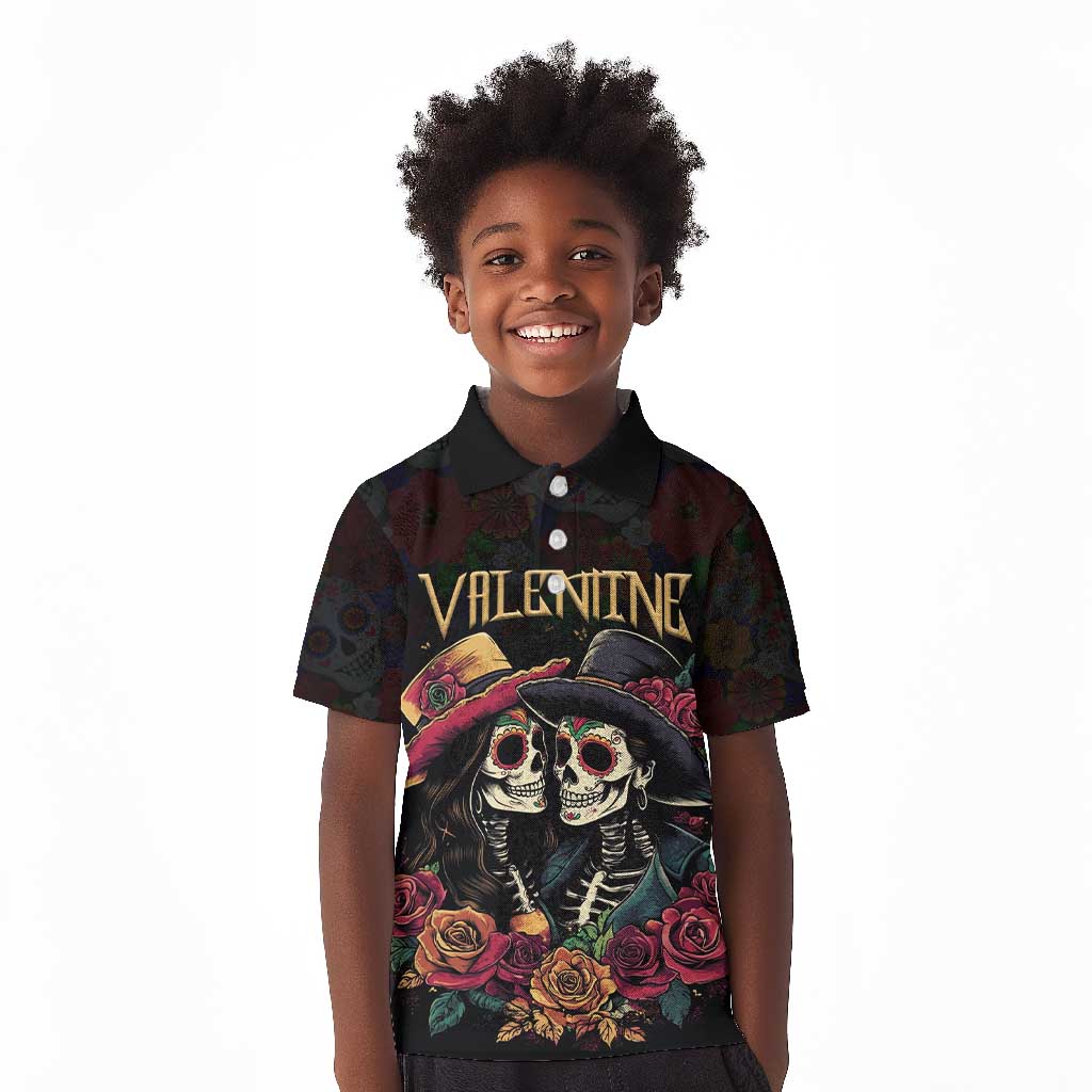 Personalised Sugar Skull Couple Valentine Kid Polo Shirt Roses Romantic Love