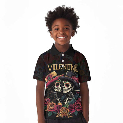 Personalised Sugar Skull Couple Valentine Kid Polo Shirt Roses Romantic Love