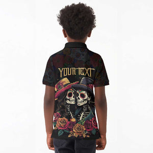 Personalised Sugar Skull Couple Valentine Kid Polo Shirt Roses Romantic Love