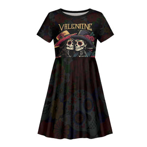 Personalised Sugar Skull Couple Valentine Kid Short Sleeve Dress Roses Romantic Love