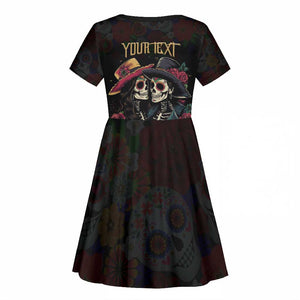 Personalised Sugar Skull Couple Valentine Kid Short Sleeve Dress Roses Romantic Love
