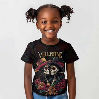 Personalised Sugar Skull Couple Valentine Kid T shirt Roses Romantic Love