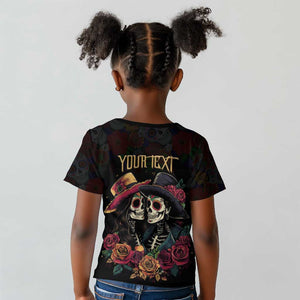 Personalised Sugar Skull Couple Valentine Kid T shirt Roses Romantic Love