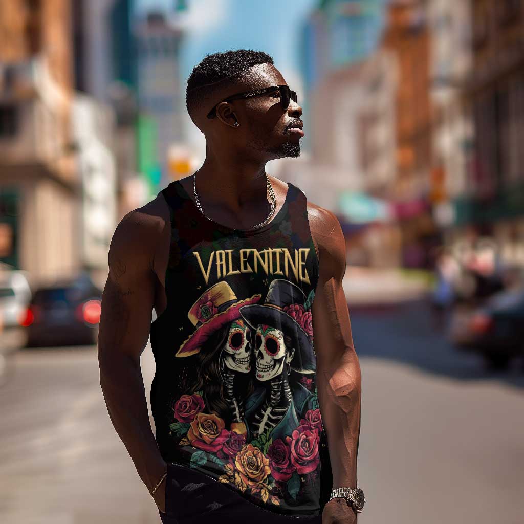 Personalised Sugar Skull Couple Valentine Men Tank Top Roses Romantic Love