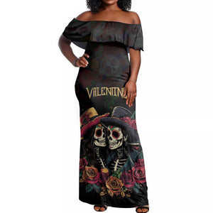 Personalised Sugar Skull Couple Valentine Off Shoulder Maxi Dress Roses Romantic Love