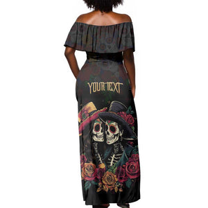 Personalised Sugar Skull Couple Valentine Off Shoulder Maxi Dress Roses Romantic Love