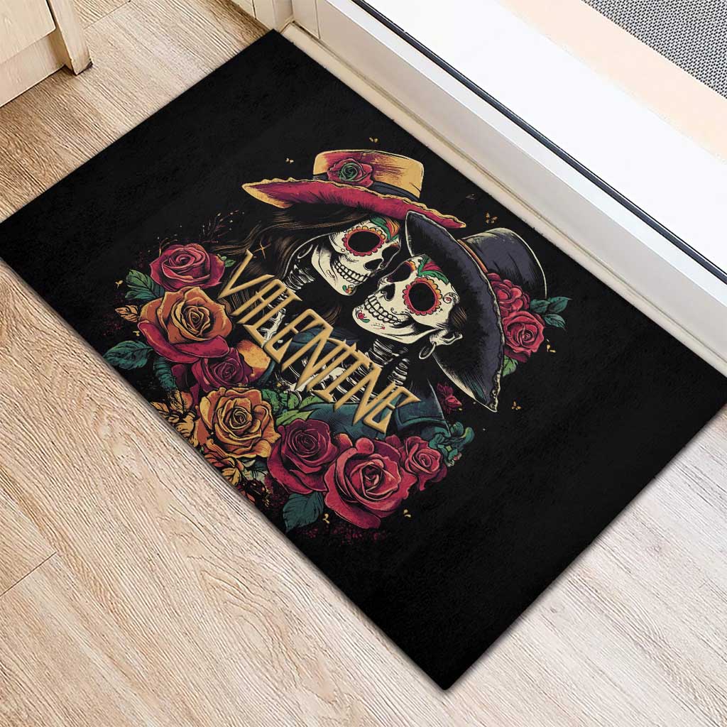 Sugar Skull Couple Valentine Rubber Doormat Roses Romantic Love