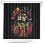 Sugar Skull Couple Valentine Shower Curtain Roses Romantic Love