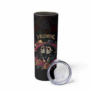Personalised Sugar Skull Couple Valentine Skinny Tumbler Roses Romantic Love