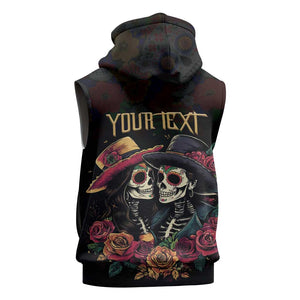 Personalised Sugar Skull Couple Valentine Sleeveless Hoodie Roses Romantic Love - African Pride