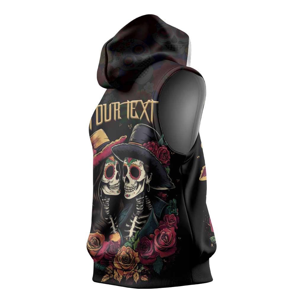 Personalised Sugar Skull Couple Valentine Sleeveless Hoodie Roses Romantic Love - African Pride