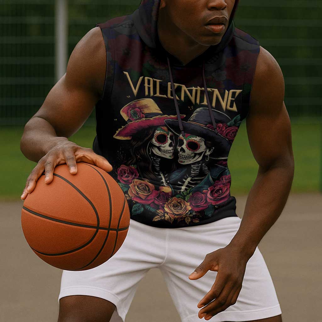 Personalised Sugar Skull Couple Valentine Sleeveless Hoodie Roses Romantic Love - African Pride