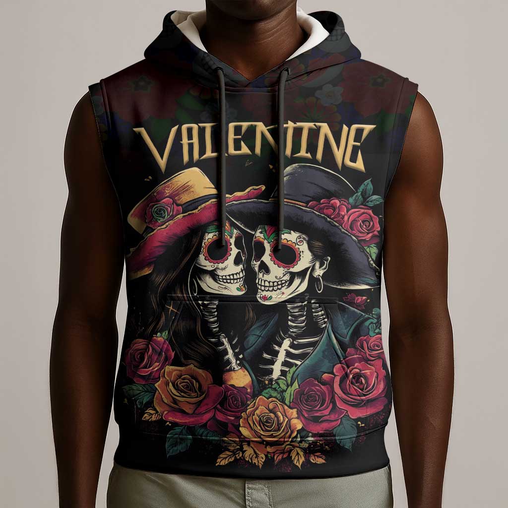 Personalised Sugar Skull Couple Valentine Sleeveless Hoodie Roses Romantic Love - African Pride