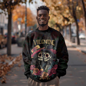 Personalised Sugar Skull Couple Valentine Sweatshirt Roses Romantic Love