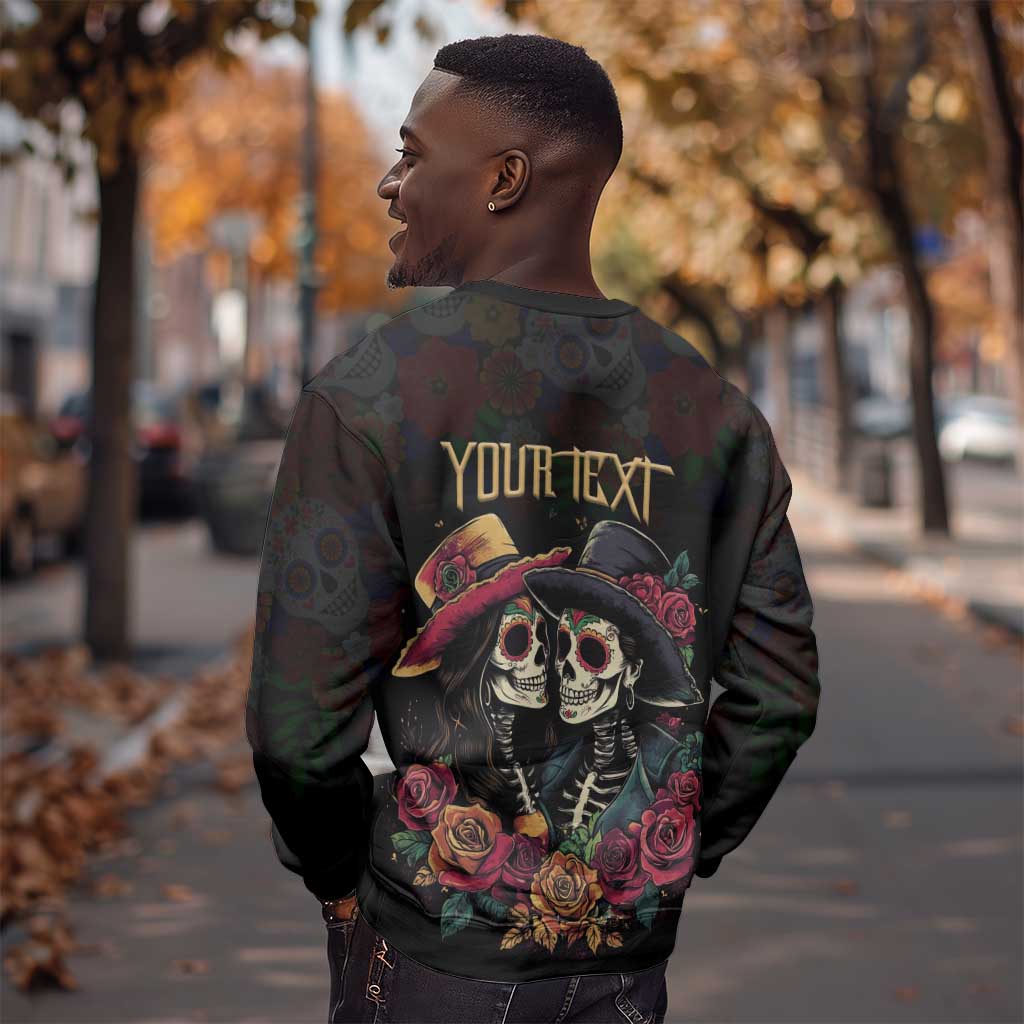 Personalised Sugar Skull Couple Valentine Sweatshirt Roses Romantic Love