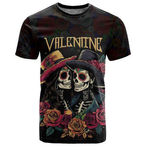 Personalised Sugar Skull Couple Valentine T shirt Roses Romantic Love