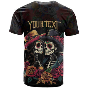 Personalised Sugar Skull Couple Valentine T shirt Roses Romantic Love