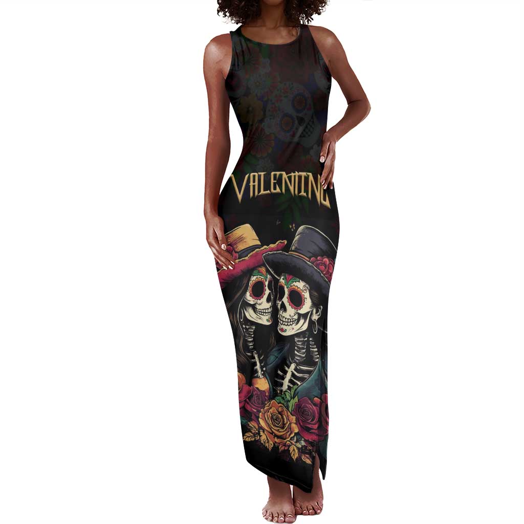 Personalised Sugar Skull Couple Valentine Tank Maxi Dress Roses Romantic Love