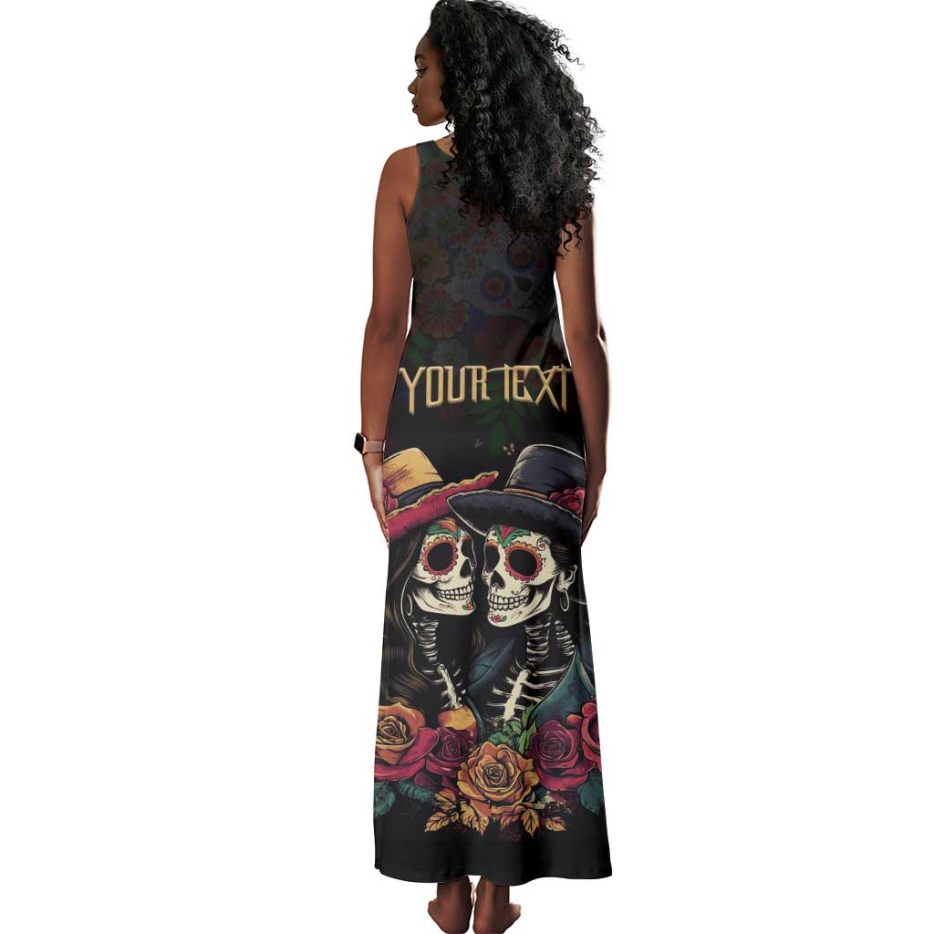 Personalised Sugar Skull Couple Valentine Tank Maxi Dress Roses Romantic Love