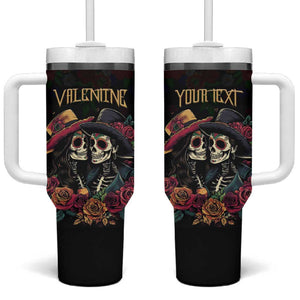 Personalised Sugar Skull Couple Valentine Tumbler With Handle Roses Romantic Love