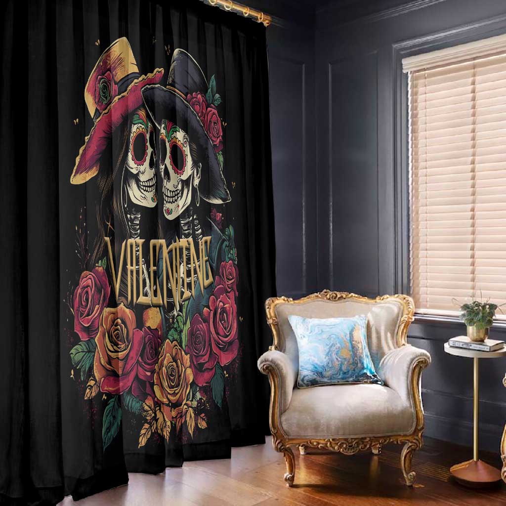 Sugar Skull Couple Valentine Window Curtain Roses Romantic Love
