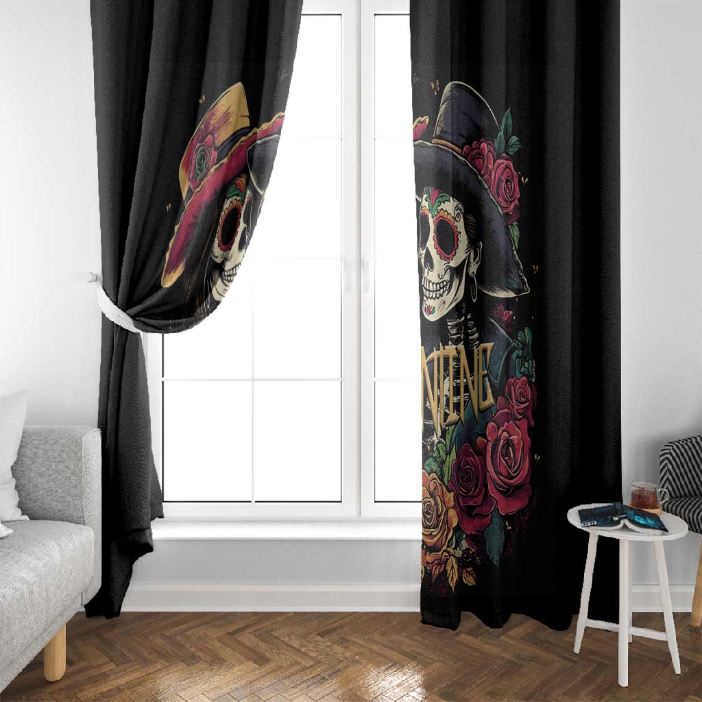 Sugar Skull Couple Valentine Window Curtain Roses Romantic Love