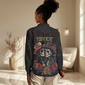 Personalised Sugar Skull Couple Valentine Women Casual Shirt Roses Romantic Love