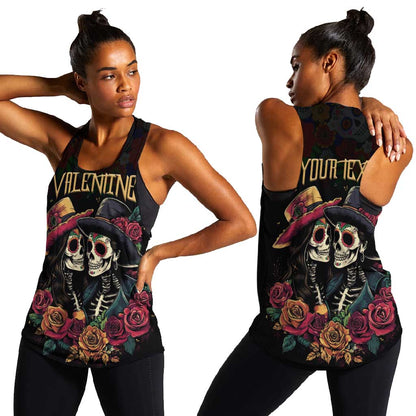 Personalised Sugar Skull Couple Valentine Women Racerback Tank Roses Romantic Love