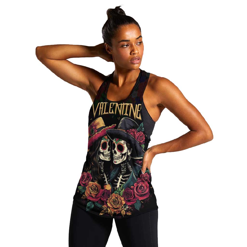 Personalised Sugar Skull Couple Valentine Women Racerback Tank Roses Romantic Love