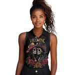 Personalised Sugar Skull Couple Valentine Women Sleeveless Polo Shirt Roses Romantic Love