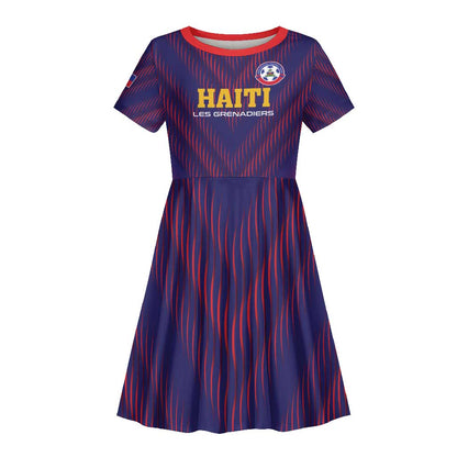 Custom Afro Haiti Football Kid Short Sleeve Dress Come On Les Grenadiers