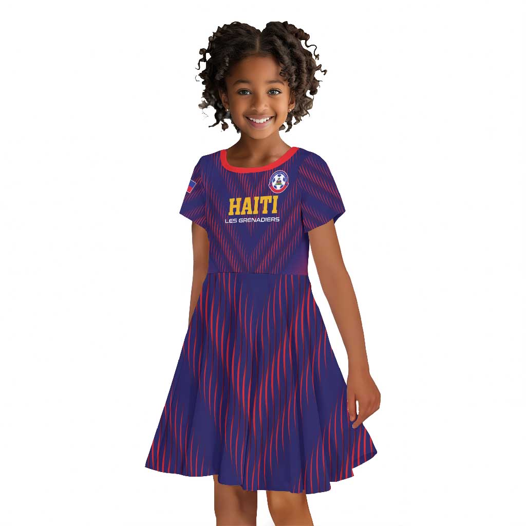 Custom Afro Haiti Football Kid Short Sleeve Dress Come On Les Grenadiers