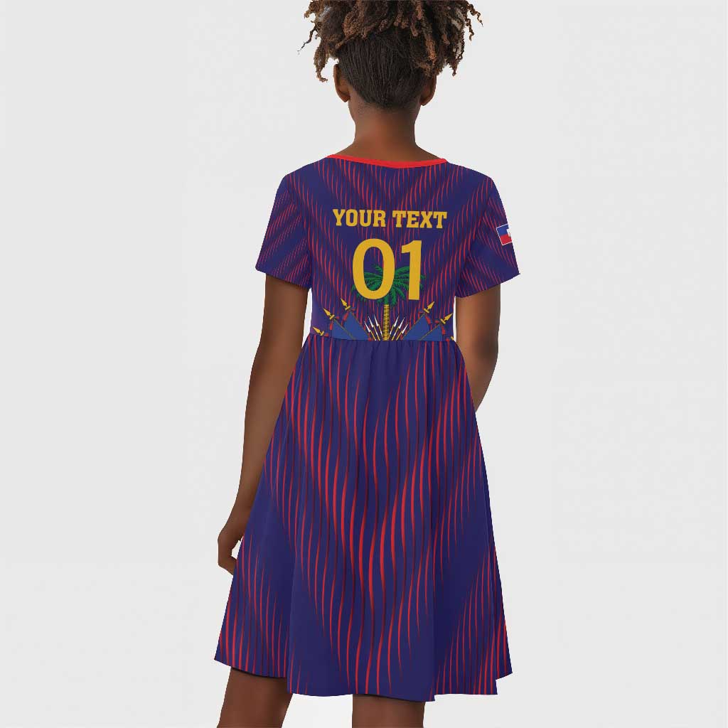 Custom Afro Haiti Football Kid Short Sleeve Dress Come On Les Grenadiers