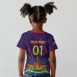 Custom Afro Haiti Football Kid T shirt Come On Les Grenadiers