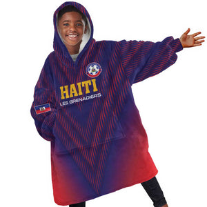 Custom Afro Haiti Football Kid Wearable Blanket Hoodie Come On Les Grenadiers