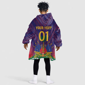 Custom Afro Haiti Football Kid Wearable Blanket Hoodie Come On Les Grenadiers