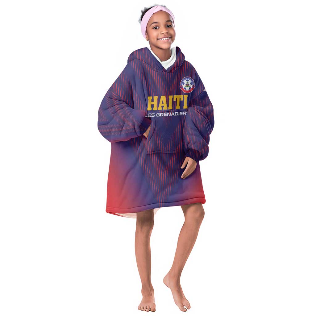 Custom Afro Haiti Football Kid Wearable Blanket Hoodie Come On Les Grenadiers