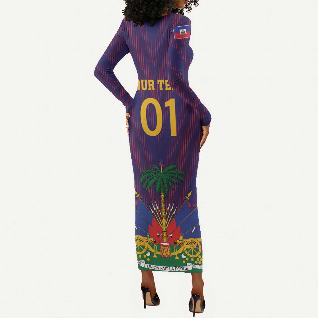 Custom Afro Haiti Football Long Sleeve Bodycon Dress Come On Les Grenadiers