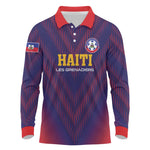 Custom Afro Haiti Football Long Sleeve Polo Shirt Come On Les Grenadiers