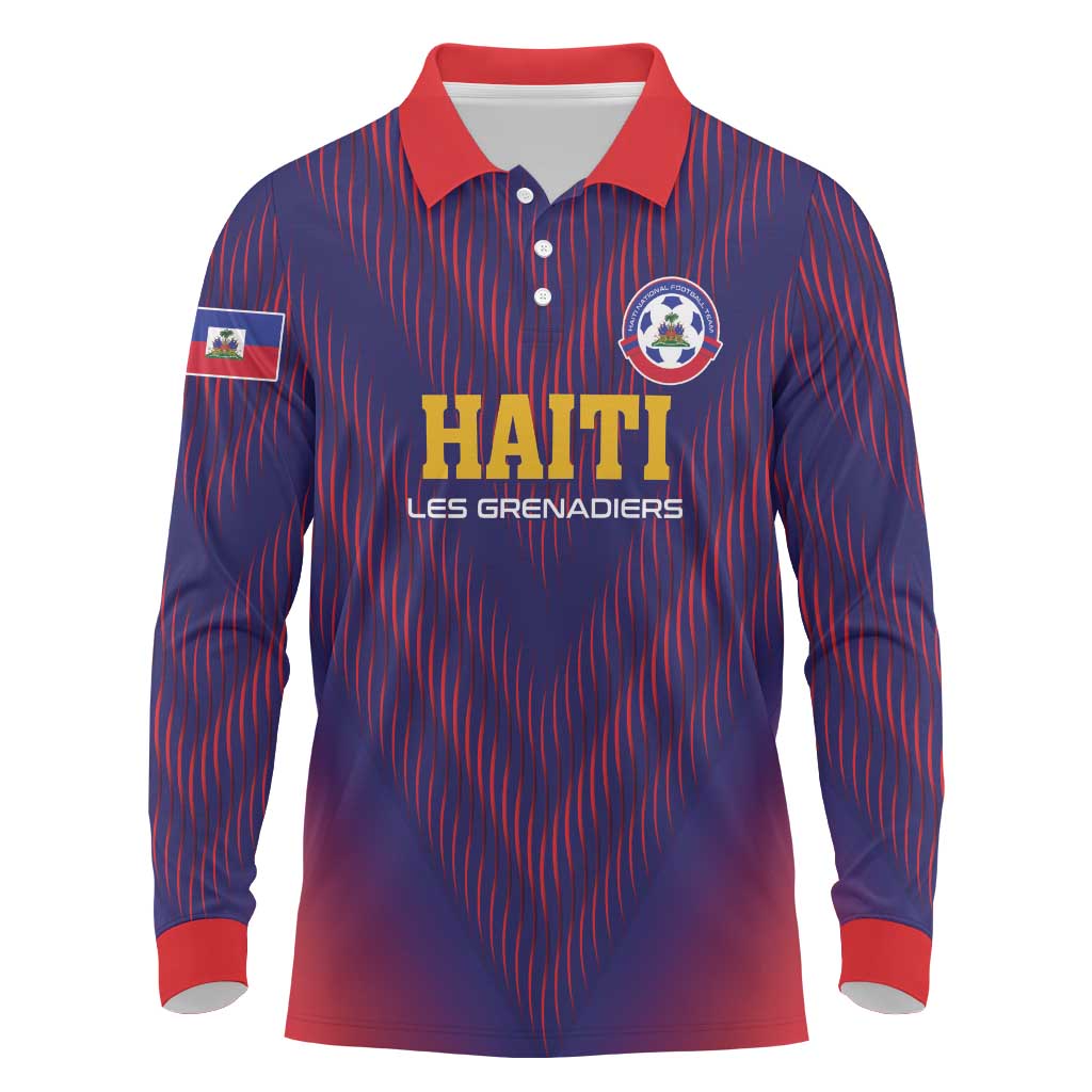 Custom Afro Haiti Football Long Sleeve Polo Shirt Come On Les Grenadiers