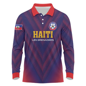 Custom Afro Haiti Football Long Sleeve Polo Shirt Come On Les Grenadiers
