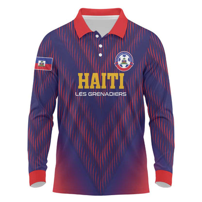 Custom Afro Haiti Football Long Sleeve Polo Shirt Come On Les Grenadiers